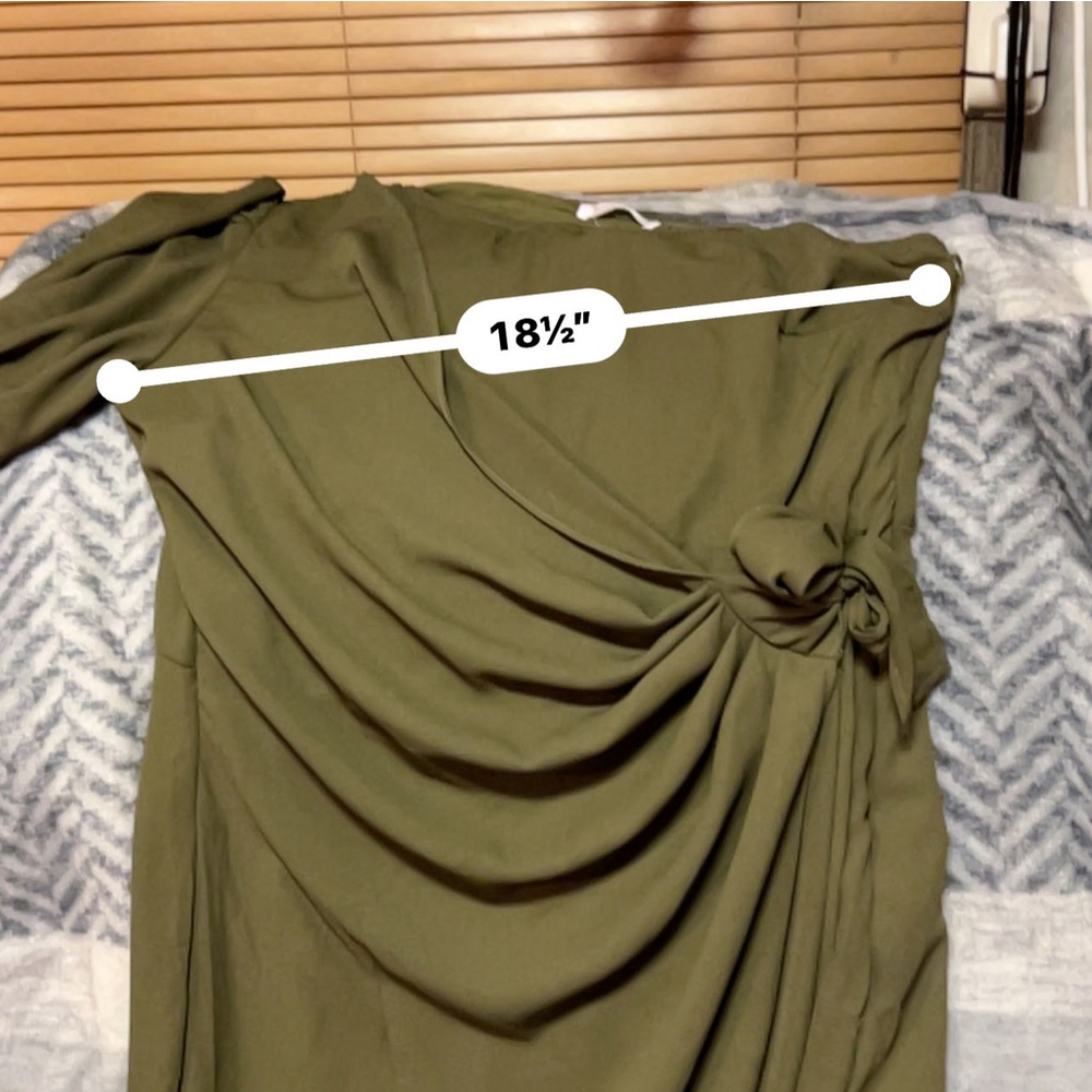Kirundo Olive Green Off Shoulder Asymmetrical Mini Dress Large - Picture 7 of 9